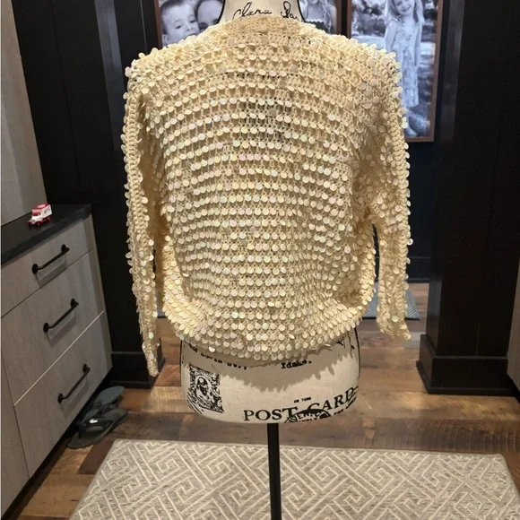 Vintage 70s Italian Wool Sequin Sweater Cropped Disco Glam - Picture 2 of 4